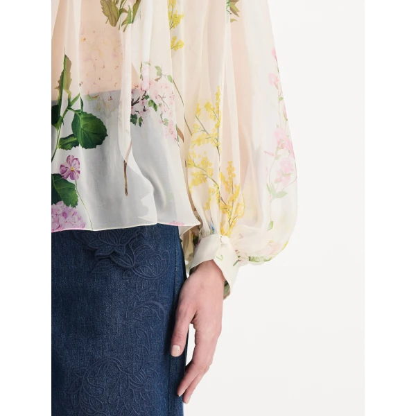 Oscar de la Renta Mixed Botanical Silk Chiffon Blouse, view 6