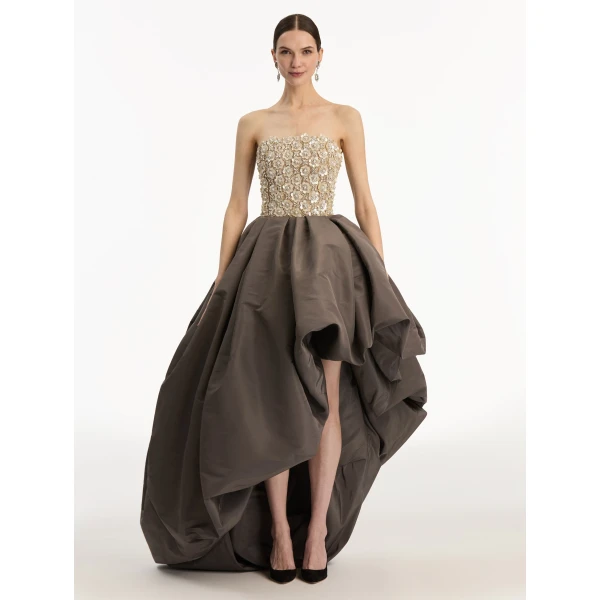 Oscar de la Renta Mother of Pearl Embroidered High-Low Gown, view 2