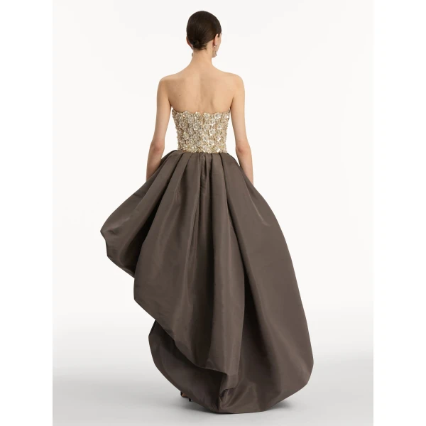 Oscar de la Renta Mother of Pearl Embroidered High-Low Gown, view 3