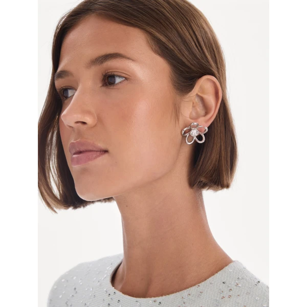 Oscar de la Renta O Flower Crystal Earrings, view 2