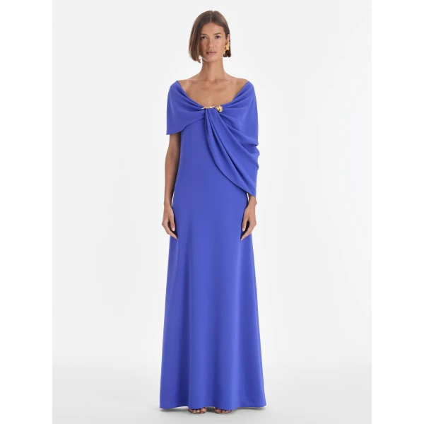 Oscar de la Renta Off Shoulder Draped Detail Georgette Caftan