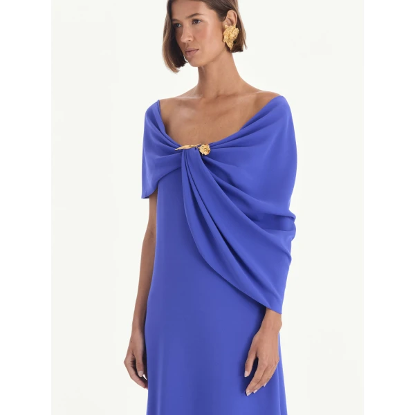 Oscar de la Renta Off Shoulder Draped Detail Georgette Caftan