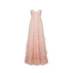 Oscar de la Renta Ombré Feather Embroidered Silk Chiffon Gown