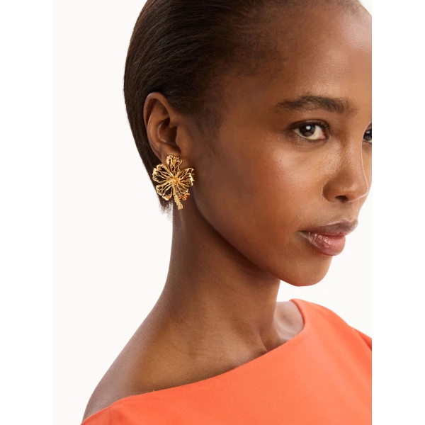 Oscar de la Renta Openwork Hibiscus Earrings, view 2