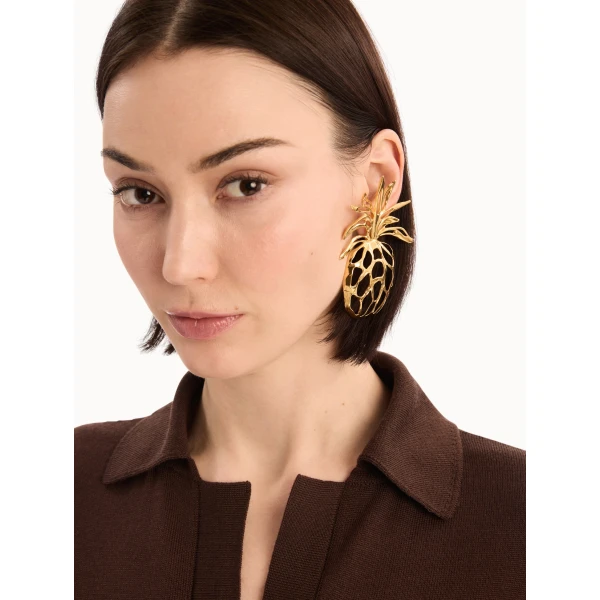 Oscar de la Renta Openwork Pineapple Clip-On Earrings, view 2