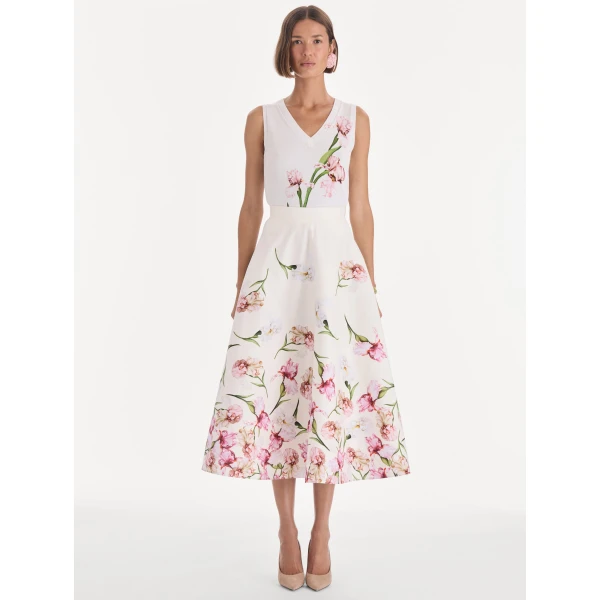 Oscar de la Renta Painted Iris Degrade Poplin A Line Skirt