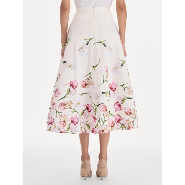 Oscar de la Renta Painted Iris Degrade Poplin A Line Skirt