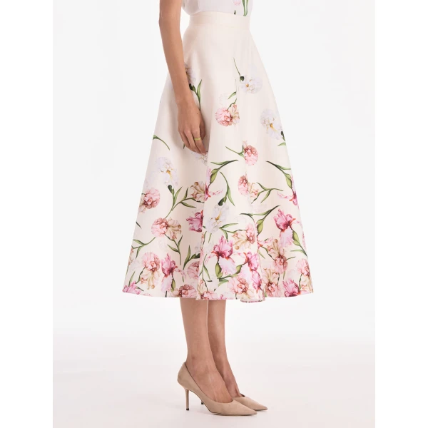 Oscar de la Renta Painted Iris Degrade Poplin A Line Skirt