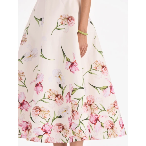 Oscar de la Renta Painted Iris Degrade Poplin A Line Skirt