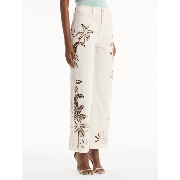 Oscar de la Renta Palm Leaves Cutout Denim Pant, view 5