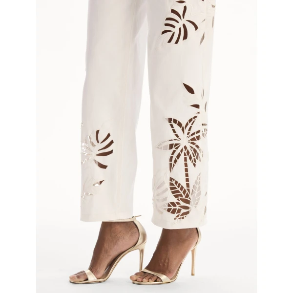 Oscar de la Renta Palm Leaves Cutout Denim Pant, view 6