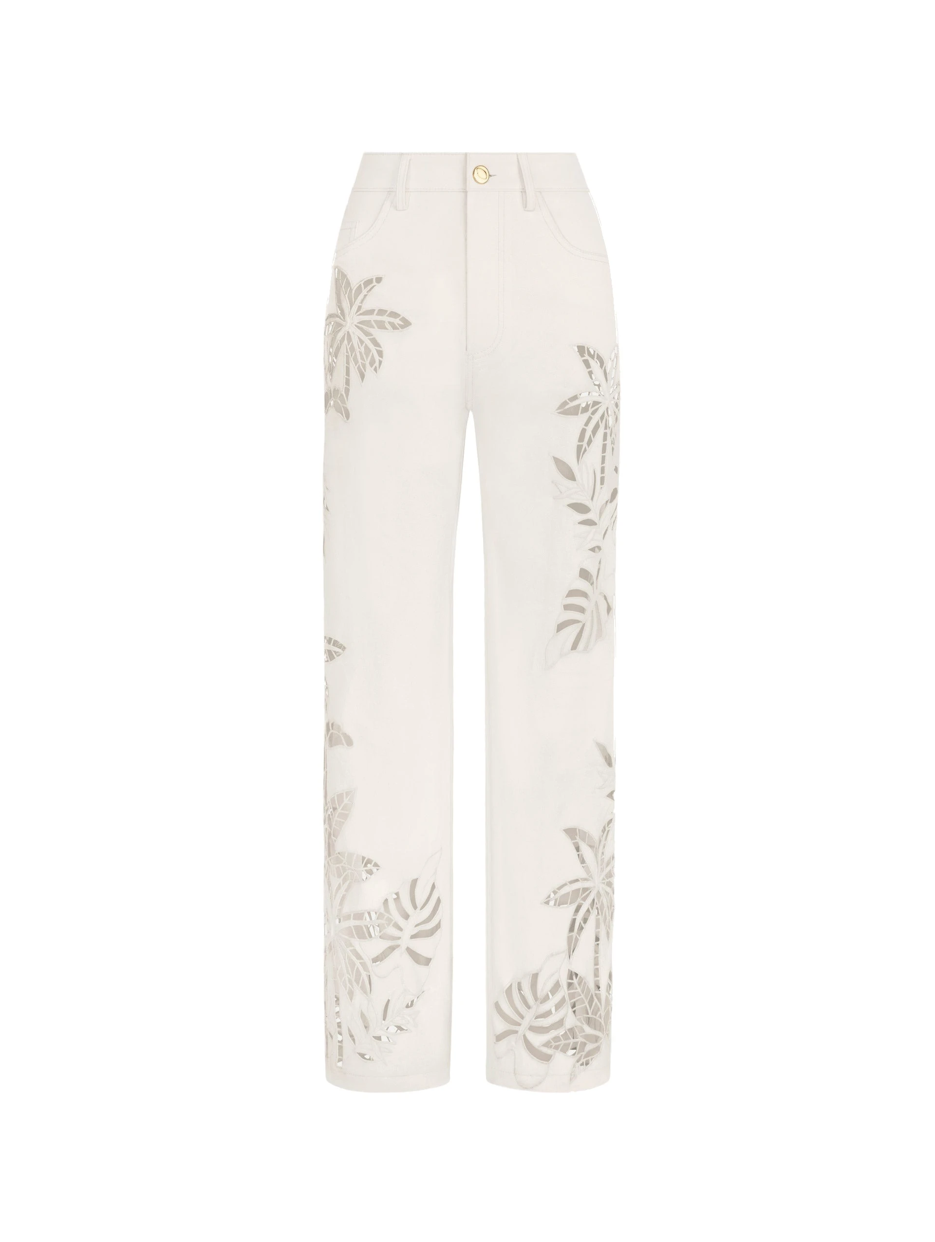 Oscar de la Renta Palm Leaves Cutout Denim Pant | Pants | Luxury Shoes Oscar de la Renta Palm Leaves Cutout Denim Pant