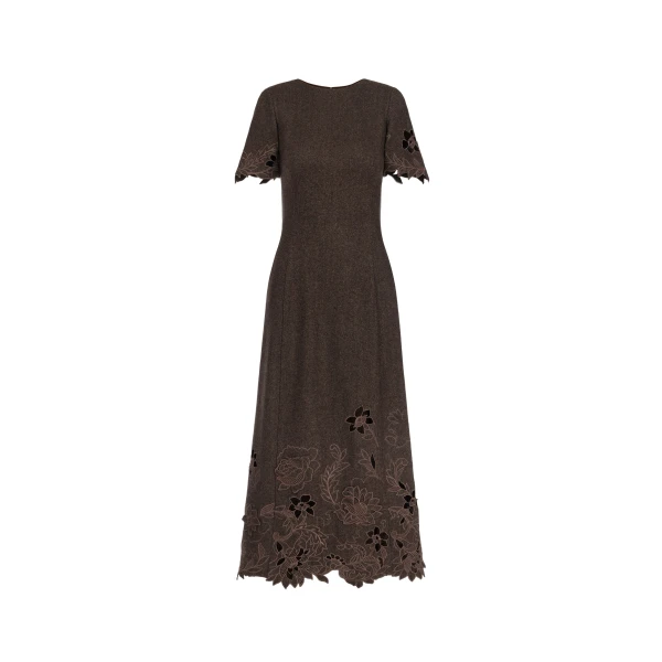 Oscar de la Renta Peony Cutout Twill Herringbone Dress