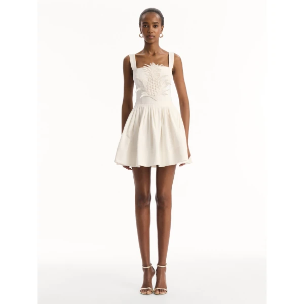 Oscar de la Renta Pineapple Appliqué Denim Dress, view 2