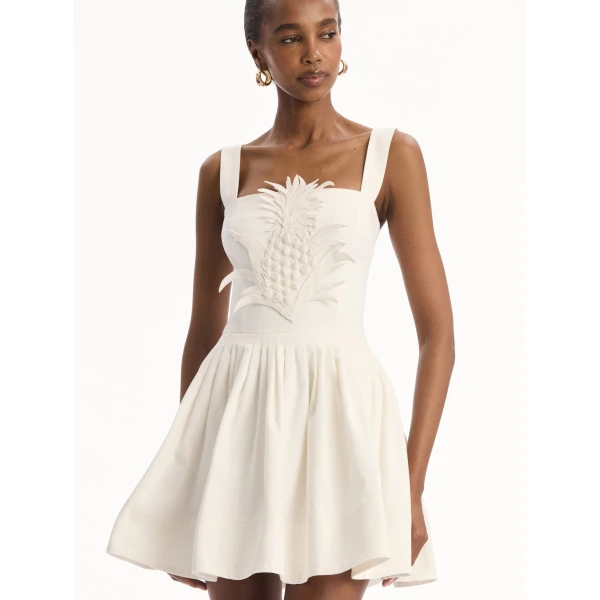 Oscar de la Renta Pineapple Appliqué Denim Dress, view 5
