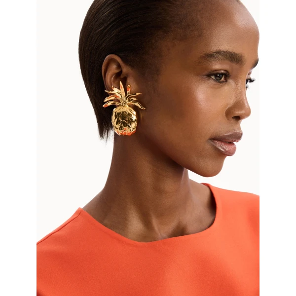 Oscar de la Renta Pineapple Clip-On Earrings, view 2