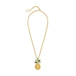 Oscar de la Renta Pineapple Crystal Leaf Pendant Necklace
