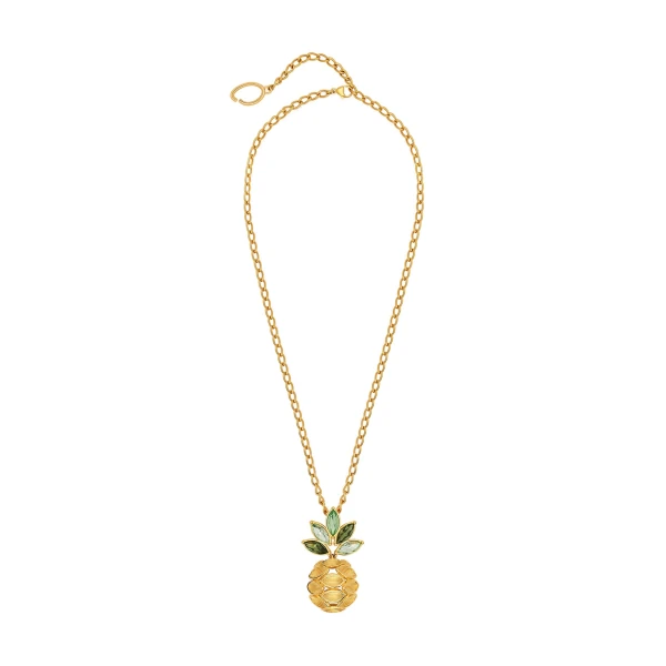 Pineapple Crystal Leaf Pendant Necklace
