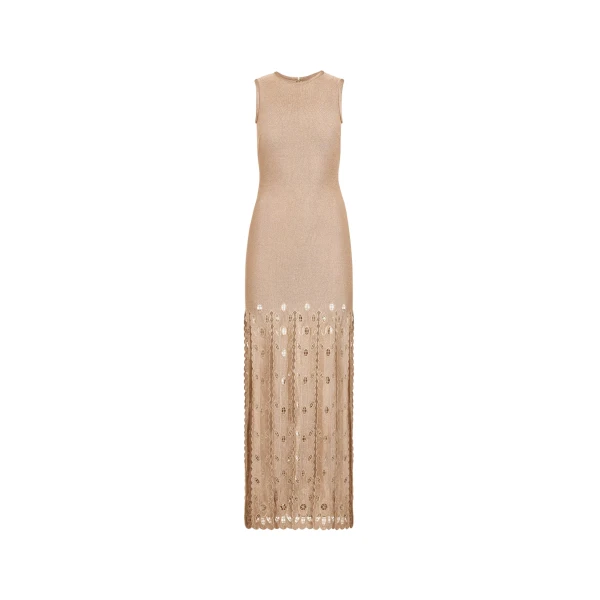 Pineapple Fringe Metallic Jersey Dress