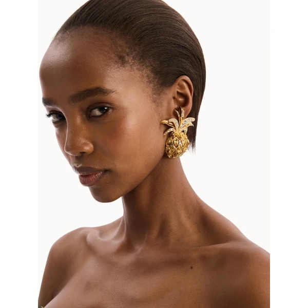 Oscar de la Renta Pineapple Pavé Clip-On Earrings, view 2