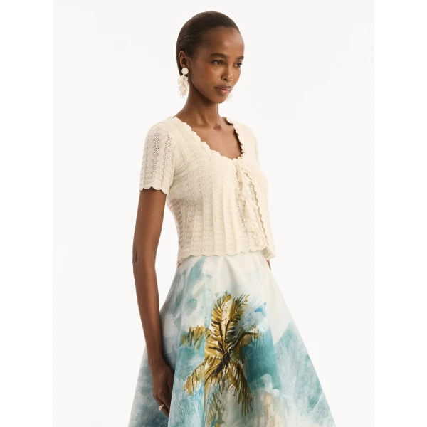 Oscar de la Renta Pointelle Weave Cardigan, view 4