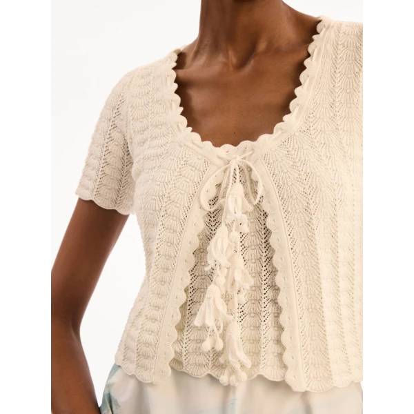 Oscar de la Renta Pointelle Weave Cardigan, view 5