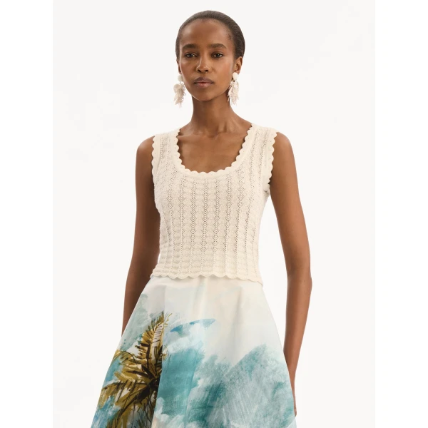 Oscar de la Renta Pointelle Weave Tank, view 2
