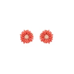 Oscar de la Renta Pompom Flower Earrings in Guava
