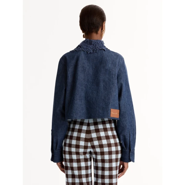 Oscar de la Renta Porcelain Flower Cutout Denim Jacket, view 4