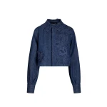 Oscar de la Renta Porcelain Flower Cutout Denim Jacket