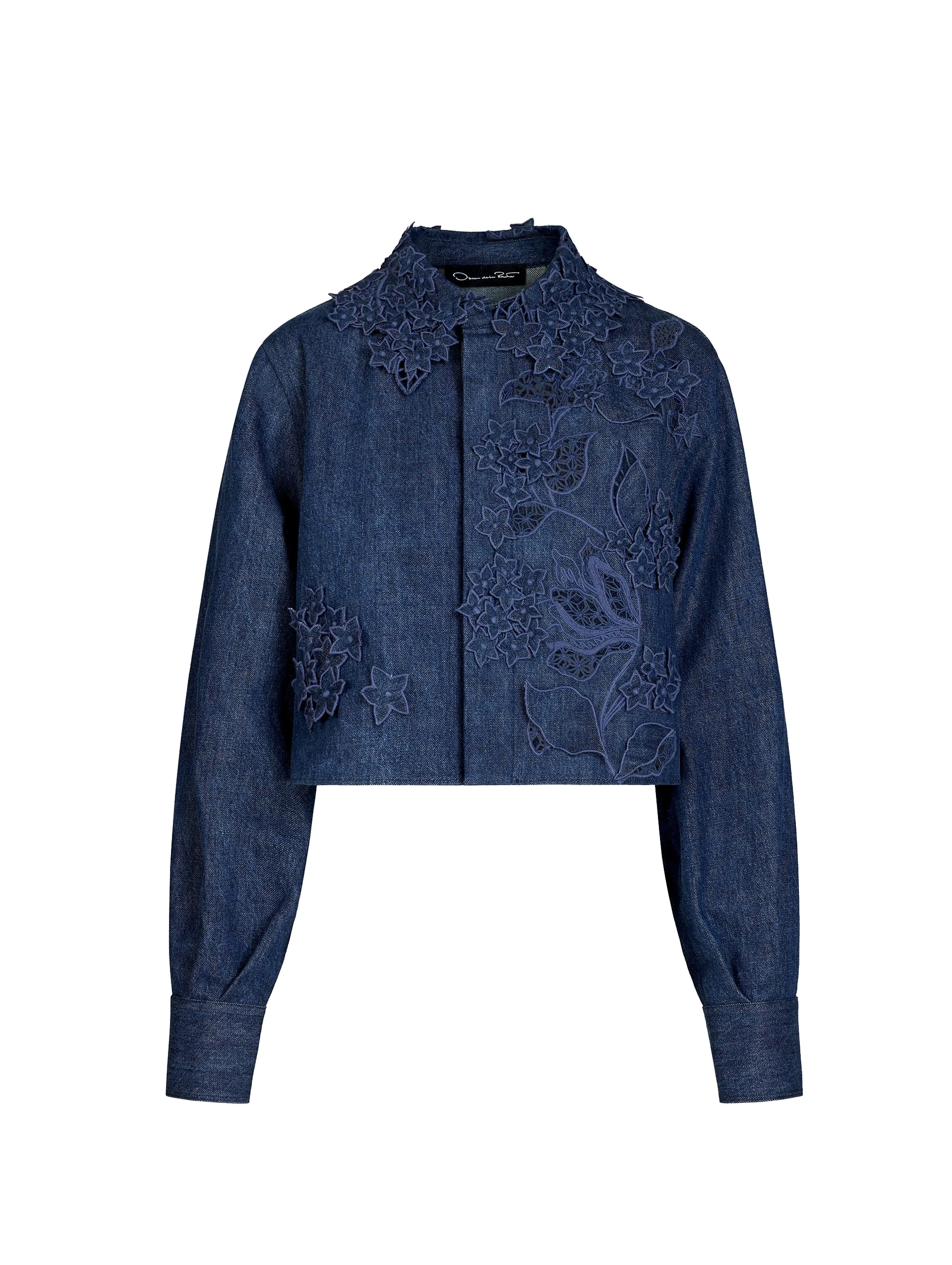 Oscar de la Renta Porcelain Flower Cutout Denim Jacket | Jackets | Luxury Shoes Oscar de la Renta Porcelain Flower Cutout Denim Jacket