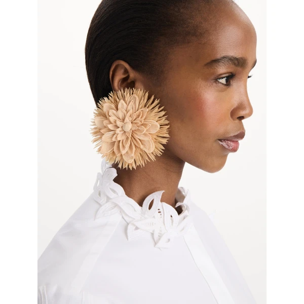 Oscar de la Renta Raffia Flower Clip-On Earrings, view 2
