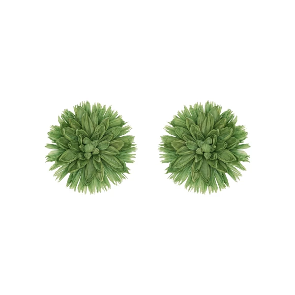 Oscar de la Renta Raffia Flower Clip-On Earrings in Green