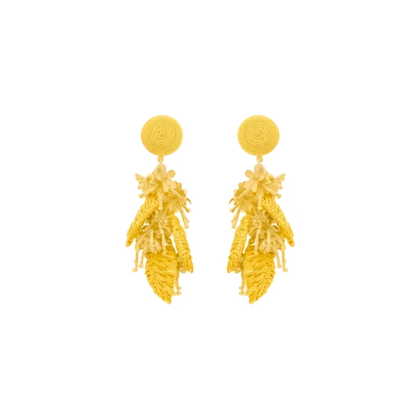 Oscar de la Renta Raffia Tassel Bouquet Clip-On Earrings in Yellow