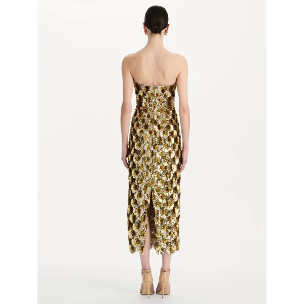 Oscar de la Renta Sequin Embroidered Scalloped Cocktail Dress, view 3