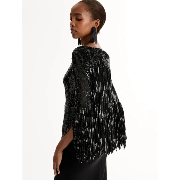 Oscar de la Renta Sequin Fringe Gown in Black, view 5