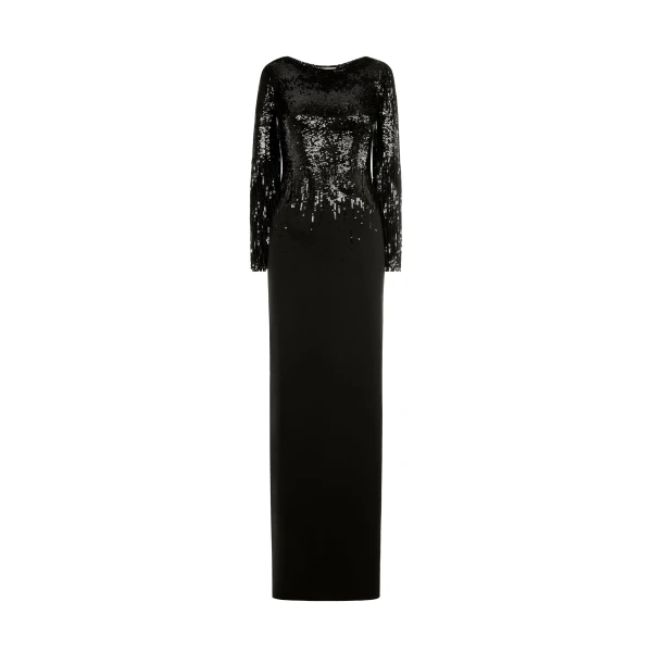 Oscar de la Renta Sequin Fringe Gown in Black