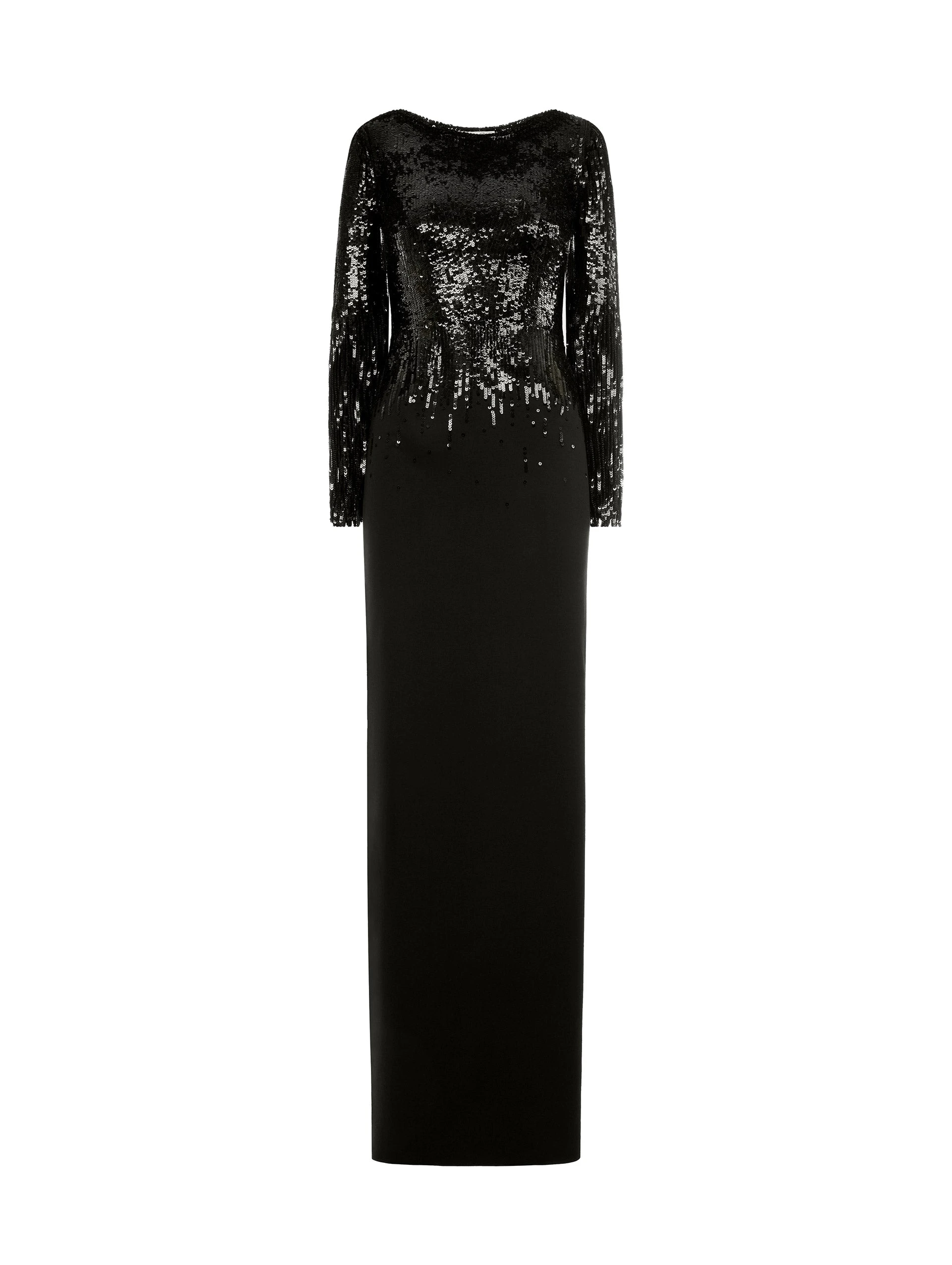 Oscar de la Renta Sequin Fringe Gown in Black | Dresses | Luxury Shoes Oscar de la Renta Sequin Fringe Gown in Black