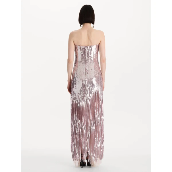 Oscar de la Renta Sequin Fringe Strapless Gown, view 3