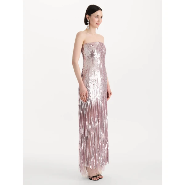Oscar de la Renta Sequin Fringe Strapless Gown, view 4