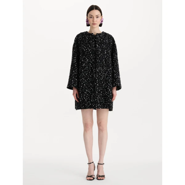Oscar de la Renta Sequin Ribbon Tweed Coat