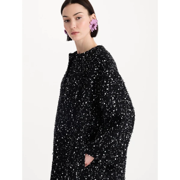 Oscar de la Renta Sequin Ribbon Tweed Coat