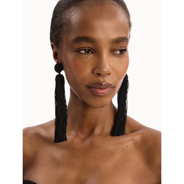 Oscar de la Renta Silk Rope Tassel Clip-On Earrings in Black, view 2