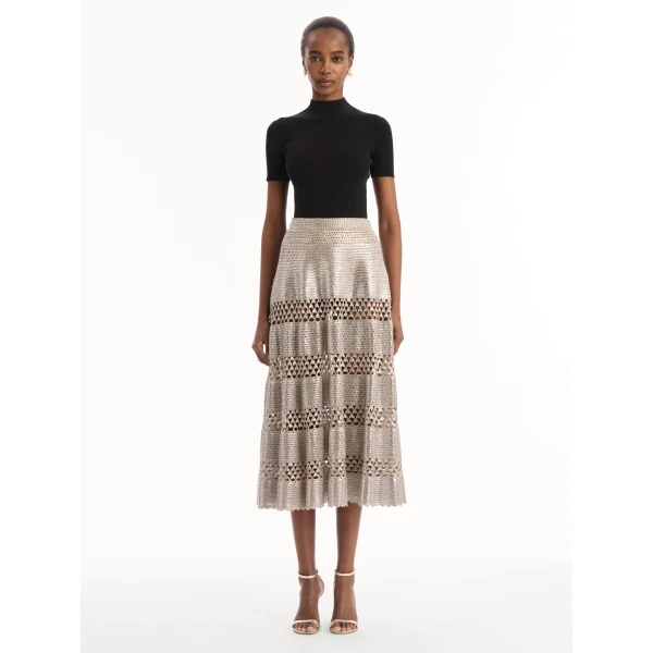Oscar de la Renta Silver Foil Midi Skirt, view 2