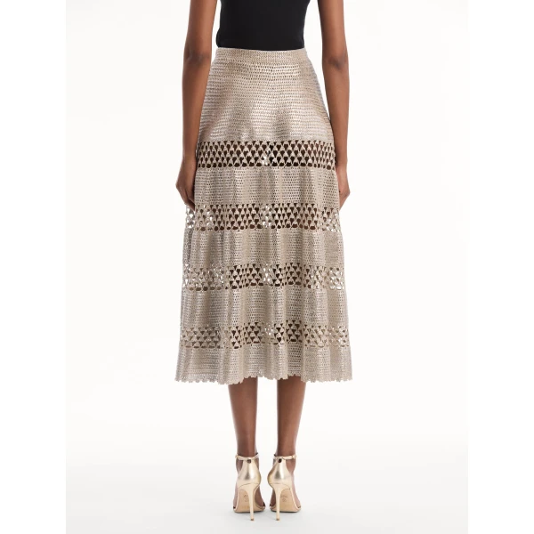 Oscar de la Renta Silver Foil Midi Skirt, view 4