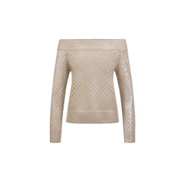 Silver Foil Off-Shoulder Pullover