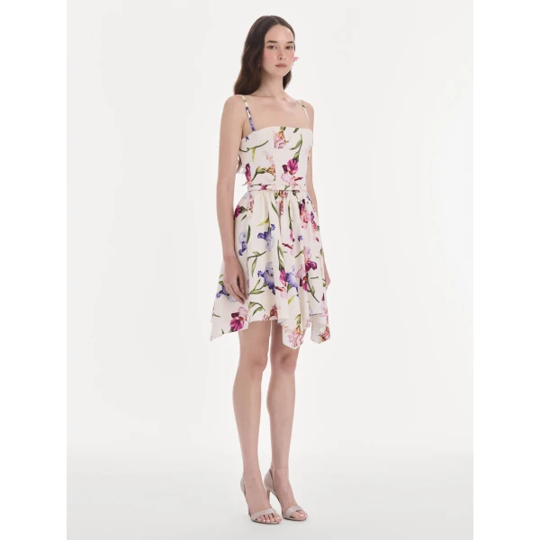 Oscar de la Renta Sleeveless Iris Flowers Poplin Day Dress