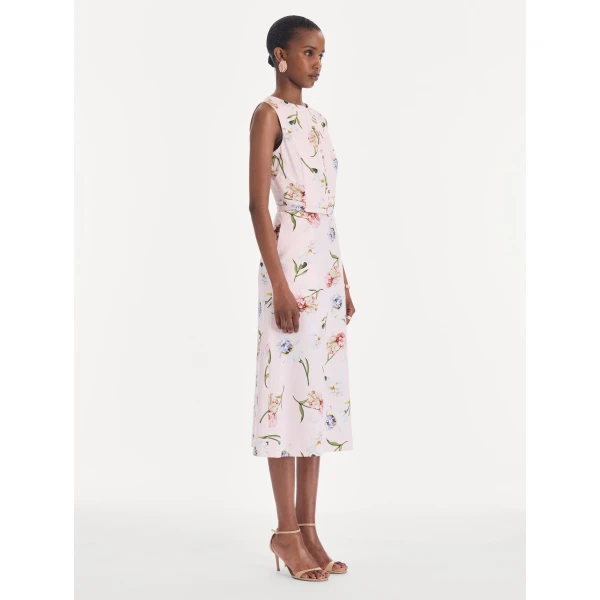 Oscar de la Renta Sleeveless Painted Iris Poplin Day Dress
