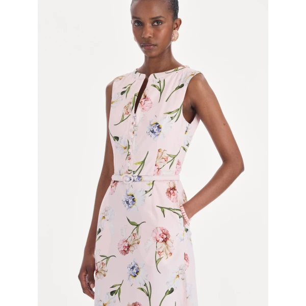 Oscar de la Renta Sleeveless Painted Iris Poplin Day Dress