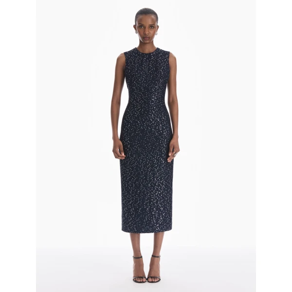 Oscar de la Renta Sleeveless Sequin Tweed Cocktail Dress